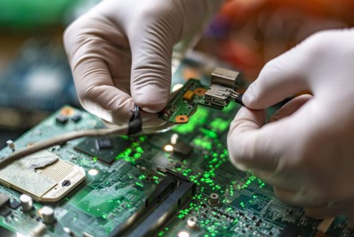 scientist assemble the modern technology gadget pieces in the laboratory